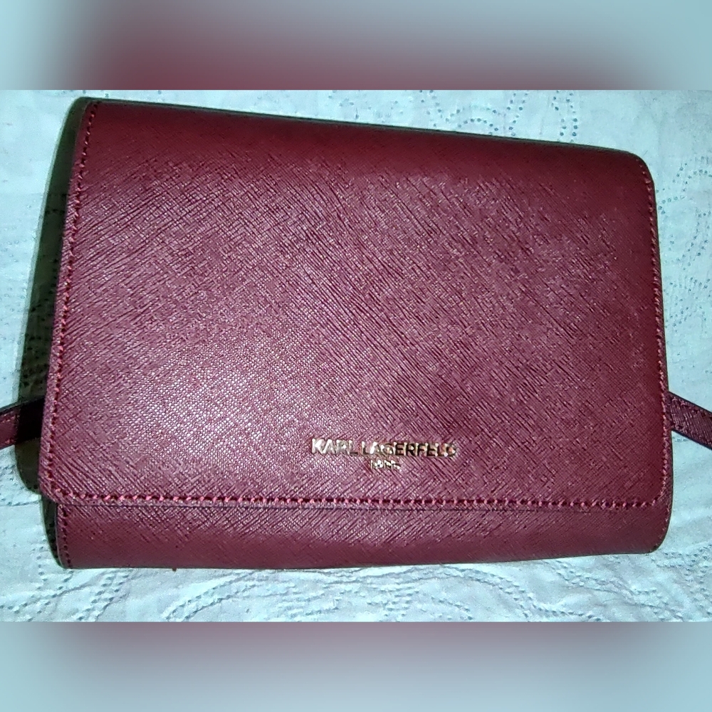 Karl Lagerfeld Burgundy Leather Crossbody Bag